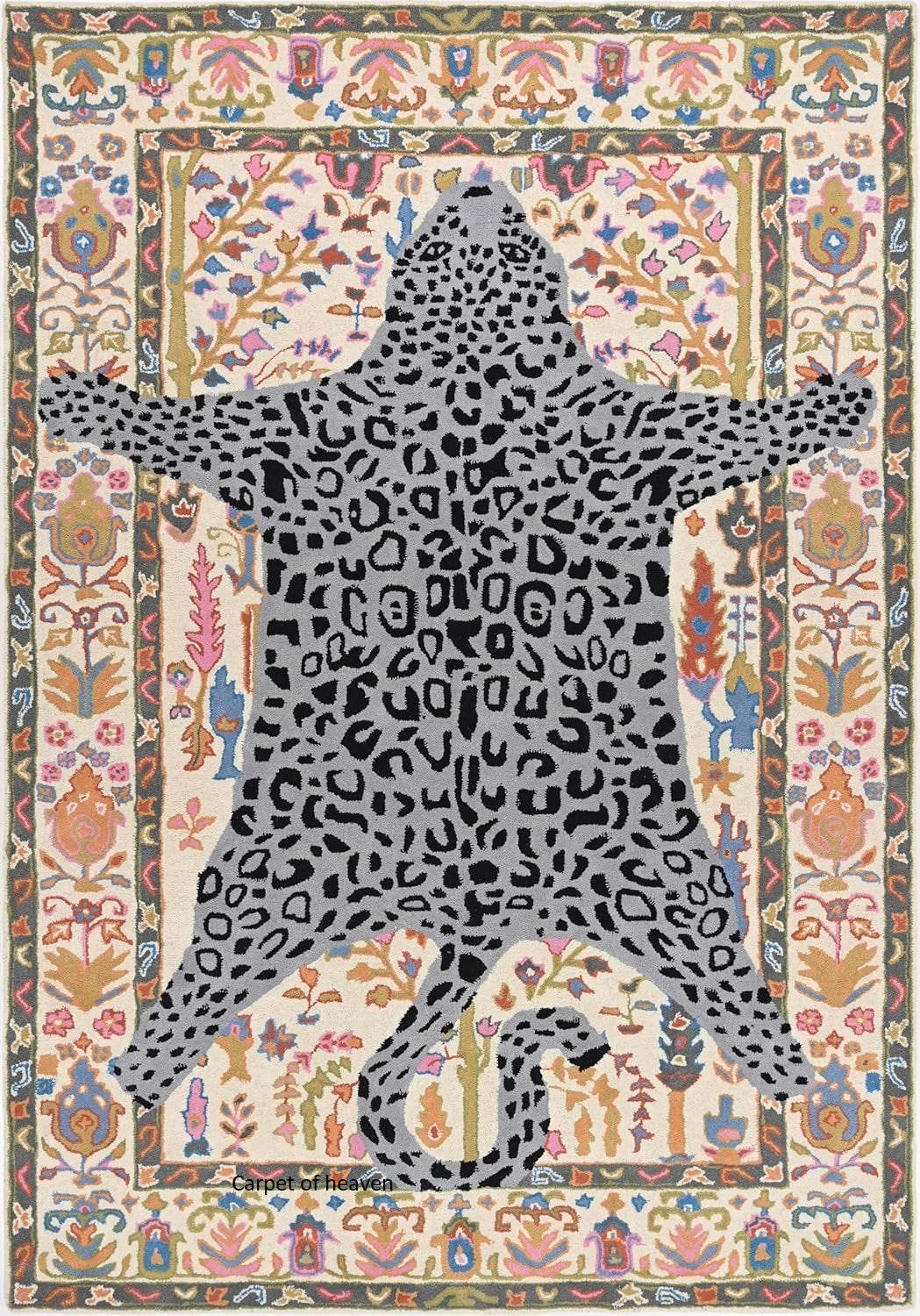 Hand-Tufted Bengal Tiger Animal Print Wool Area Rug - Featuring Symmetrical Palm Leaves Design, Ideal for Living Room, Bedroom, Kitchen & Office, Thick & Durable