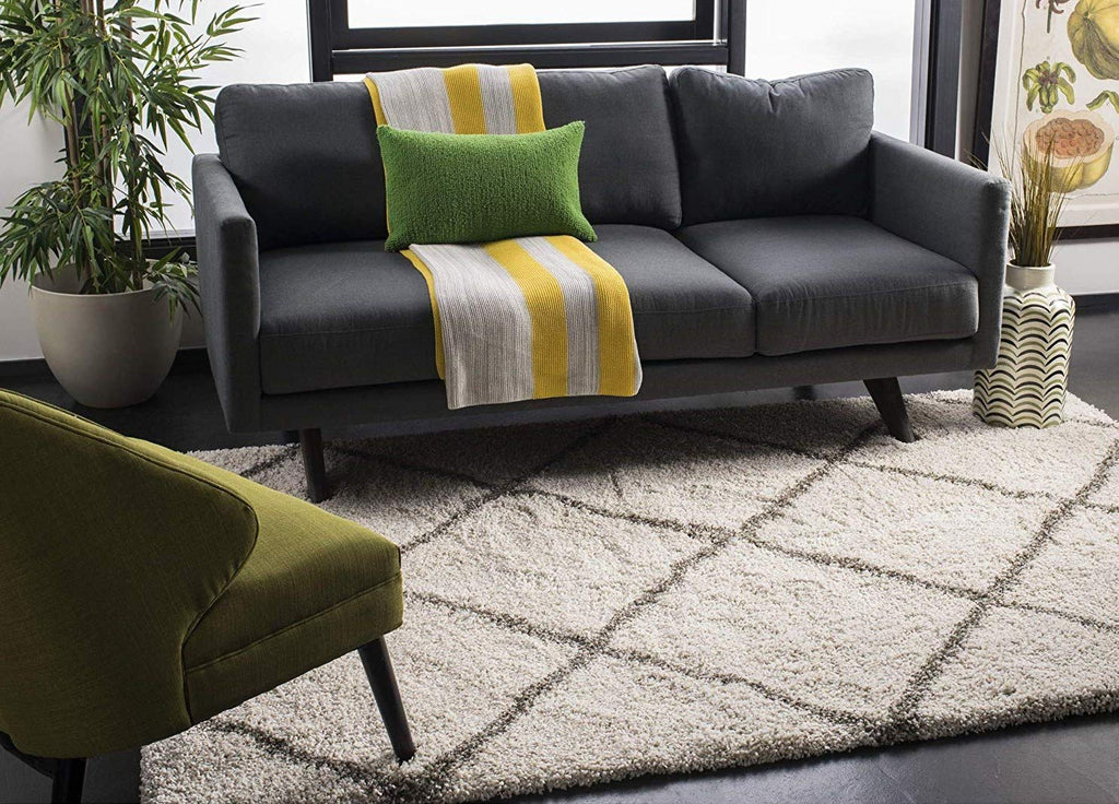 Ivory Grey Diamond Grid Carpet