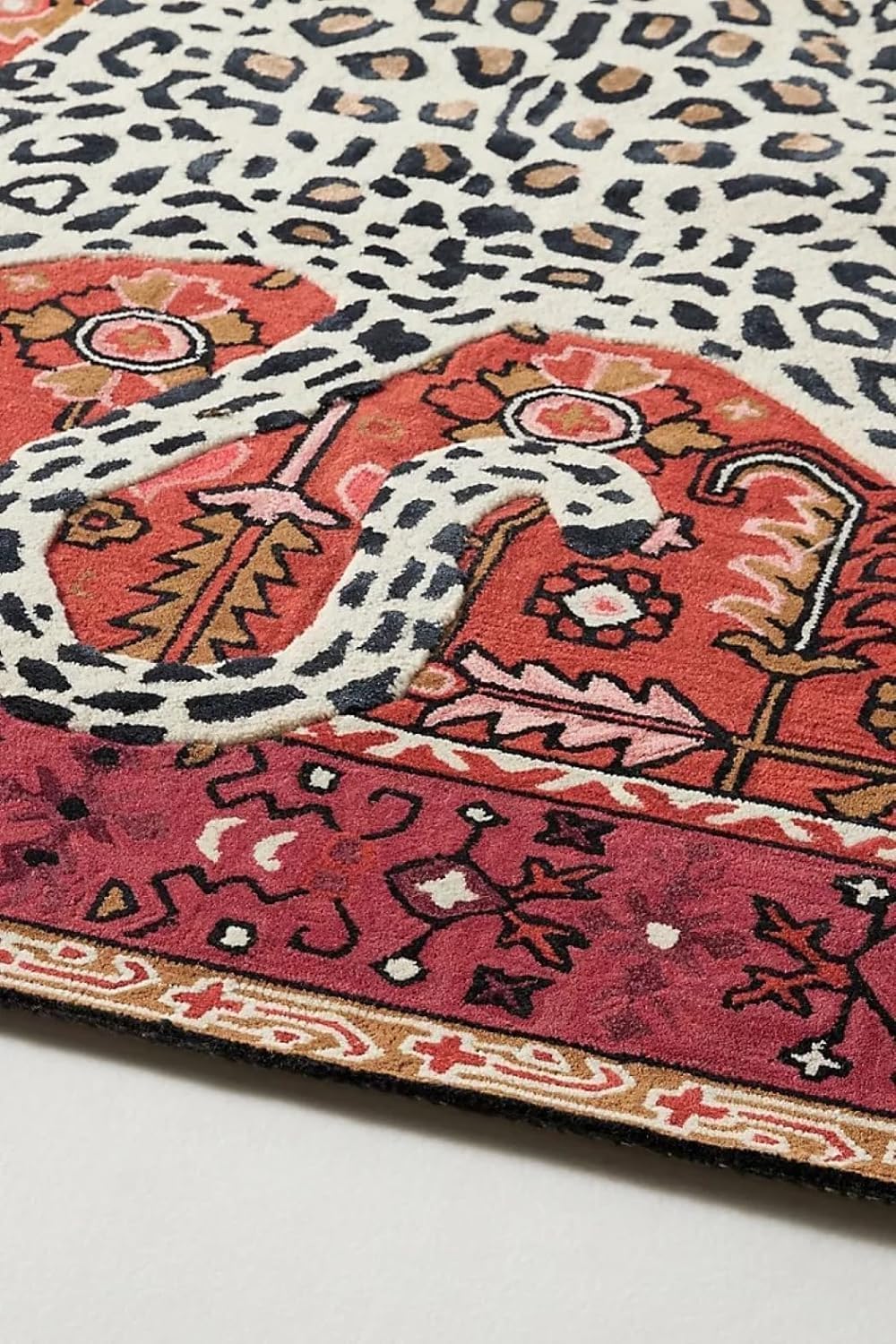 Hand-Tufted Bengal Tiger Animal Print Wool Area Rug - Featuring Symmetrical Palm Leaves Design, Ideal for Living Room, Bedroom, Kitchen & Office, Thick & Durable