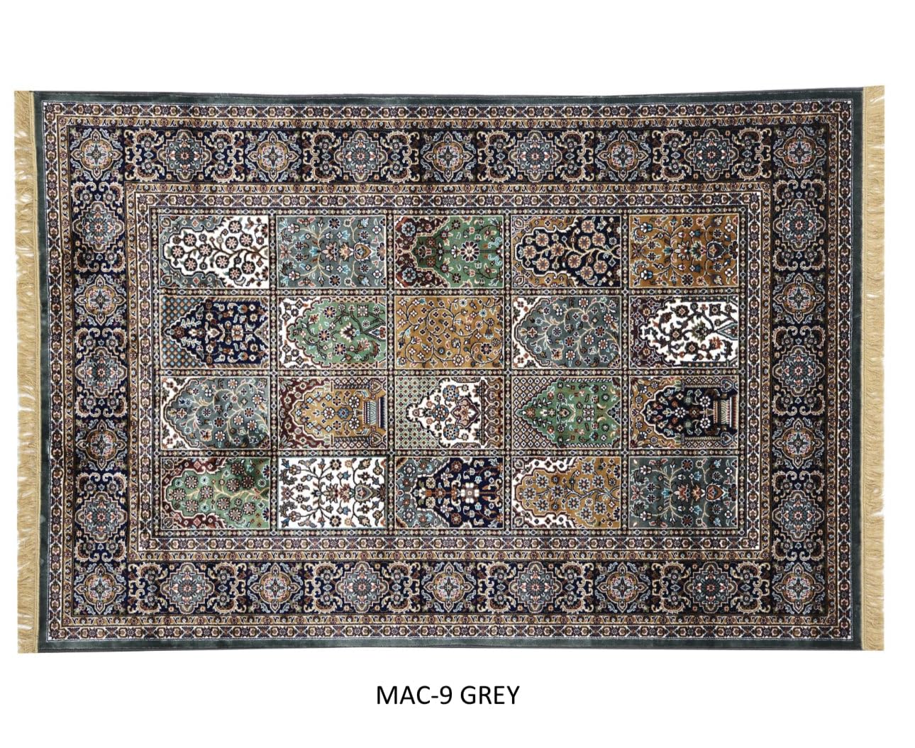 Grey Qom Silk Persian Panel Design Rug