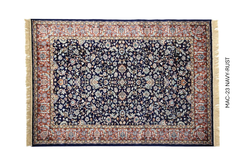 Navy Blue All Over Floral Border Rug