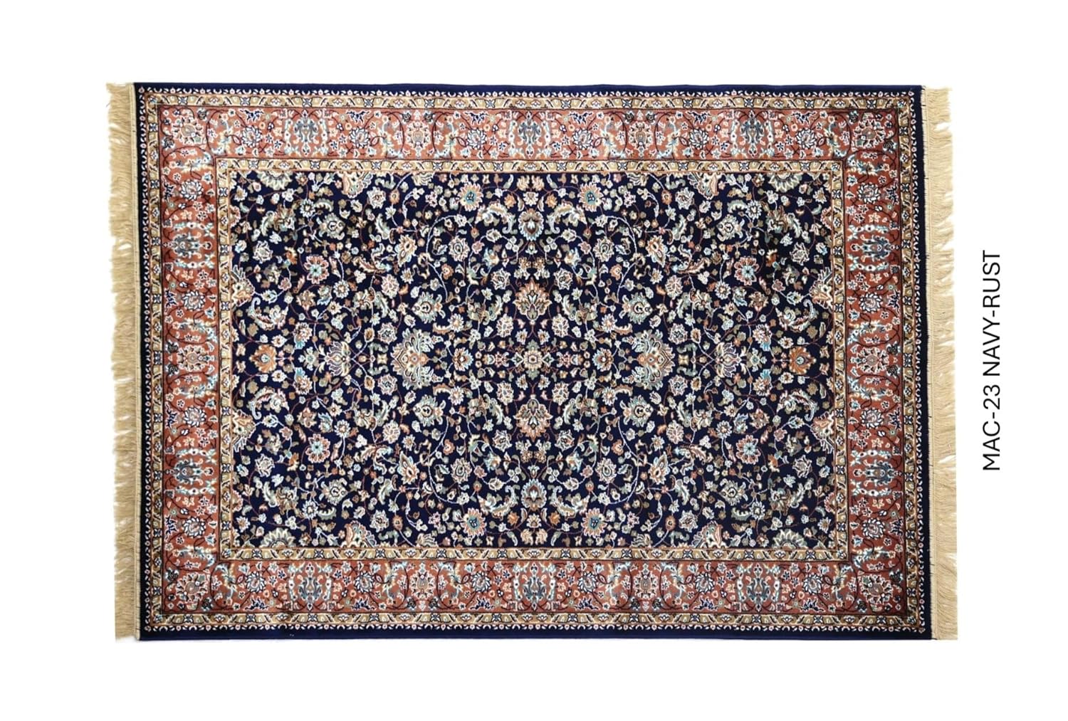 Navy Blue All Over Floral Border Rug