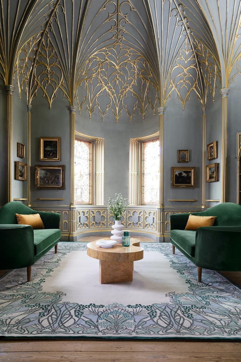 Ivory Palace Style Emerald Wool & Viscose Carpet