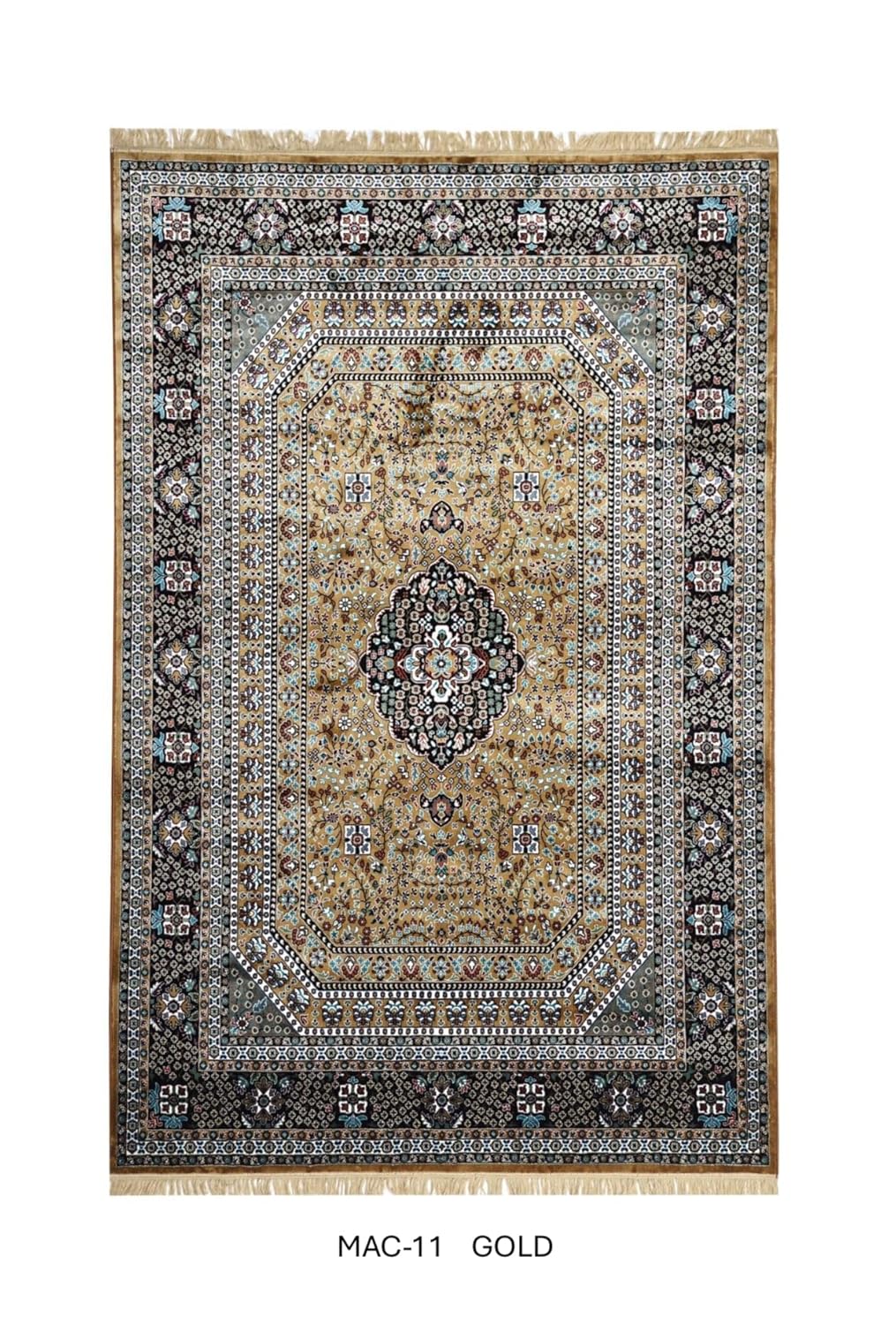 Ornate Vintage Floral Medallion Carpet in Radiant Gold