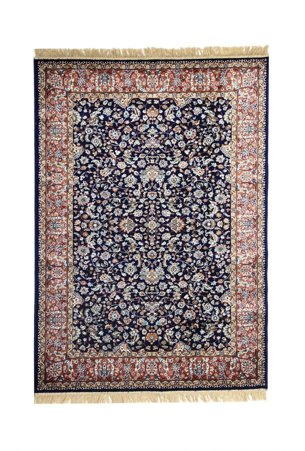Navy Blue All Over Floral Border Rug