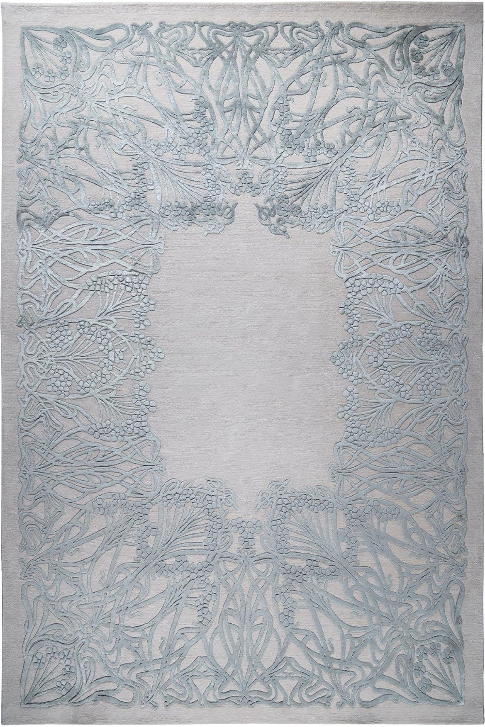 Silver Classic Pattern Wool & Viscose Carpet