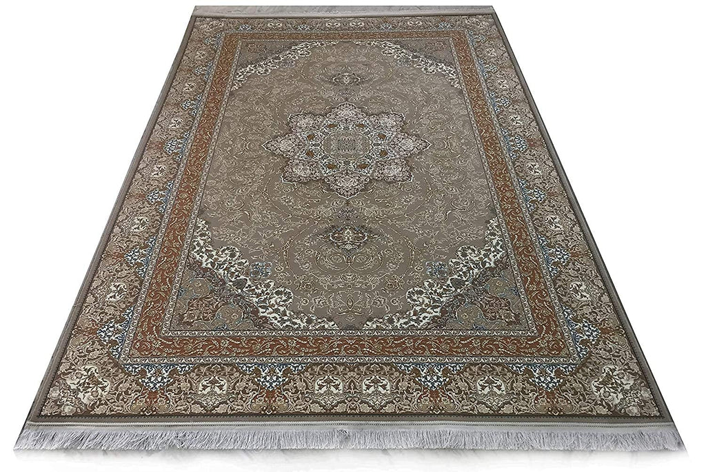 Classic Beige Irani Medallion Carpet with Ornate Border