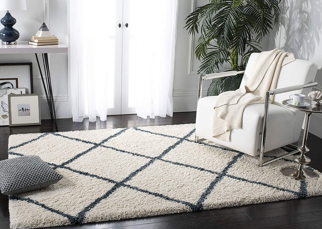 Cream Lattice Pattern Shaggy Carpet