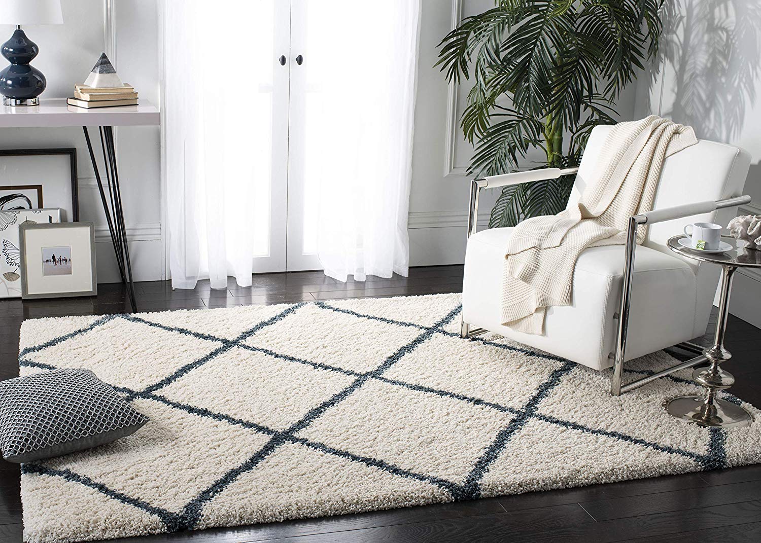 Cream Lattice Pattern Shaggy Carpet