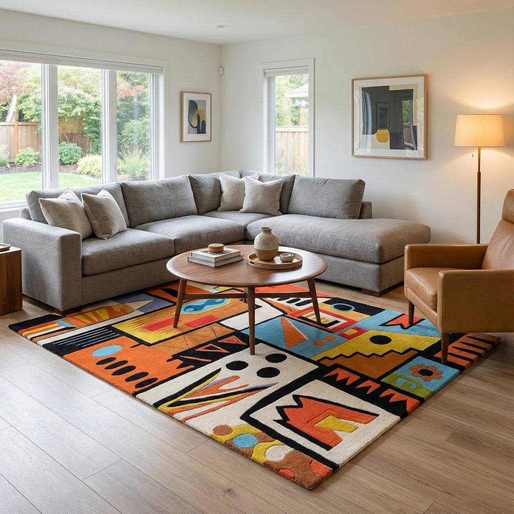 Mid-Century Geometric Hand Tufted Wool Rug