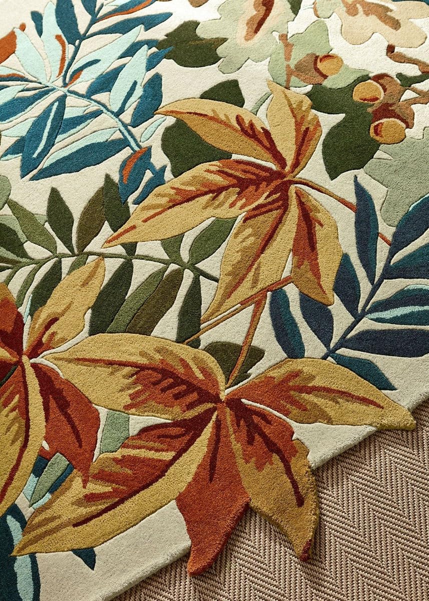 Beige Leaf Motif Decorative Irregular Rug