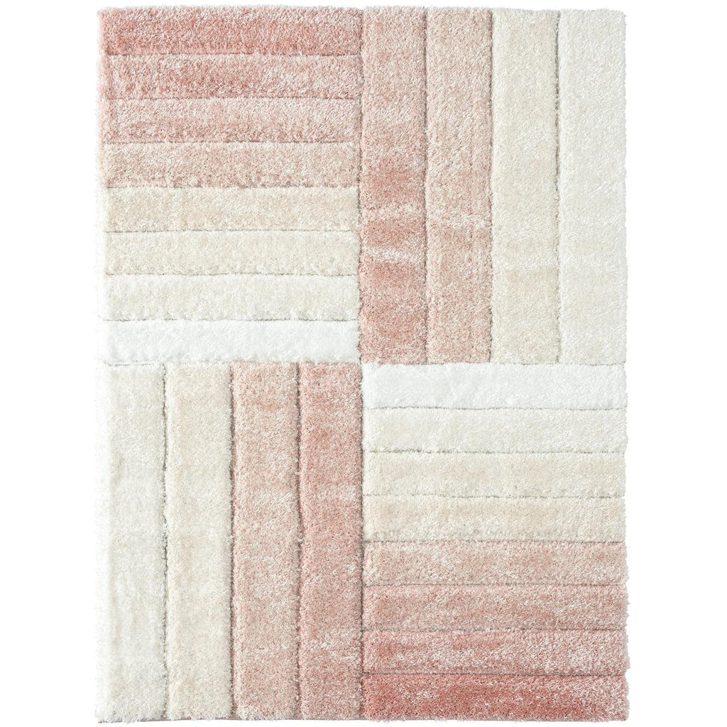 Blush Pink Geometric Block Area Rug