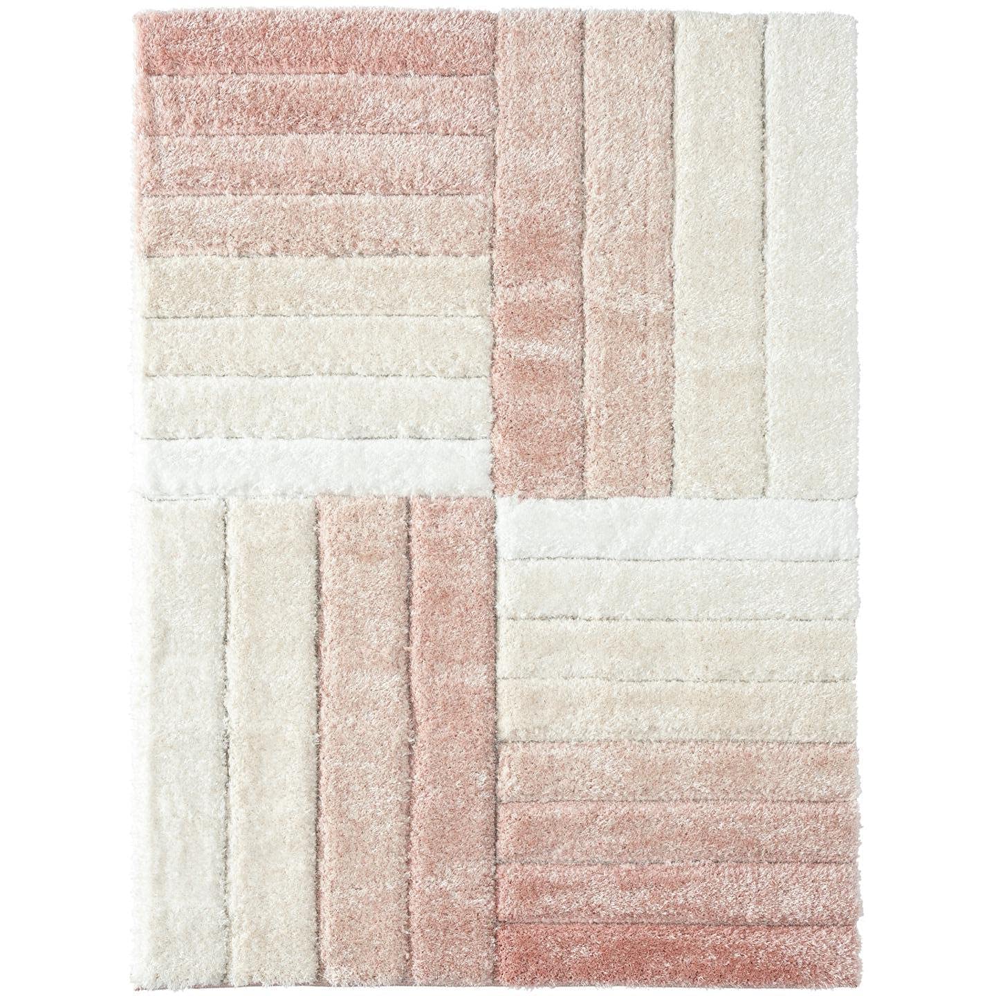 Blush Pink Geometric Block Area Rug
