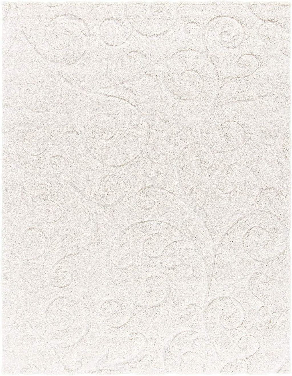 Ivory Floral Scroll Shaggy Carpet