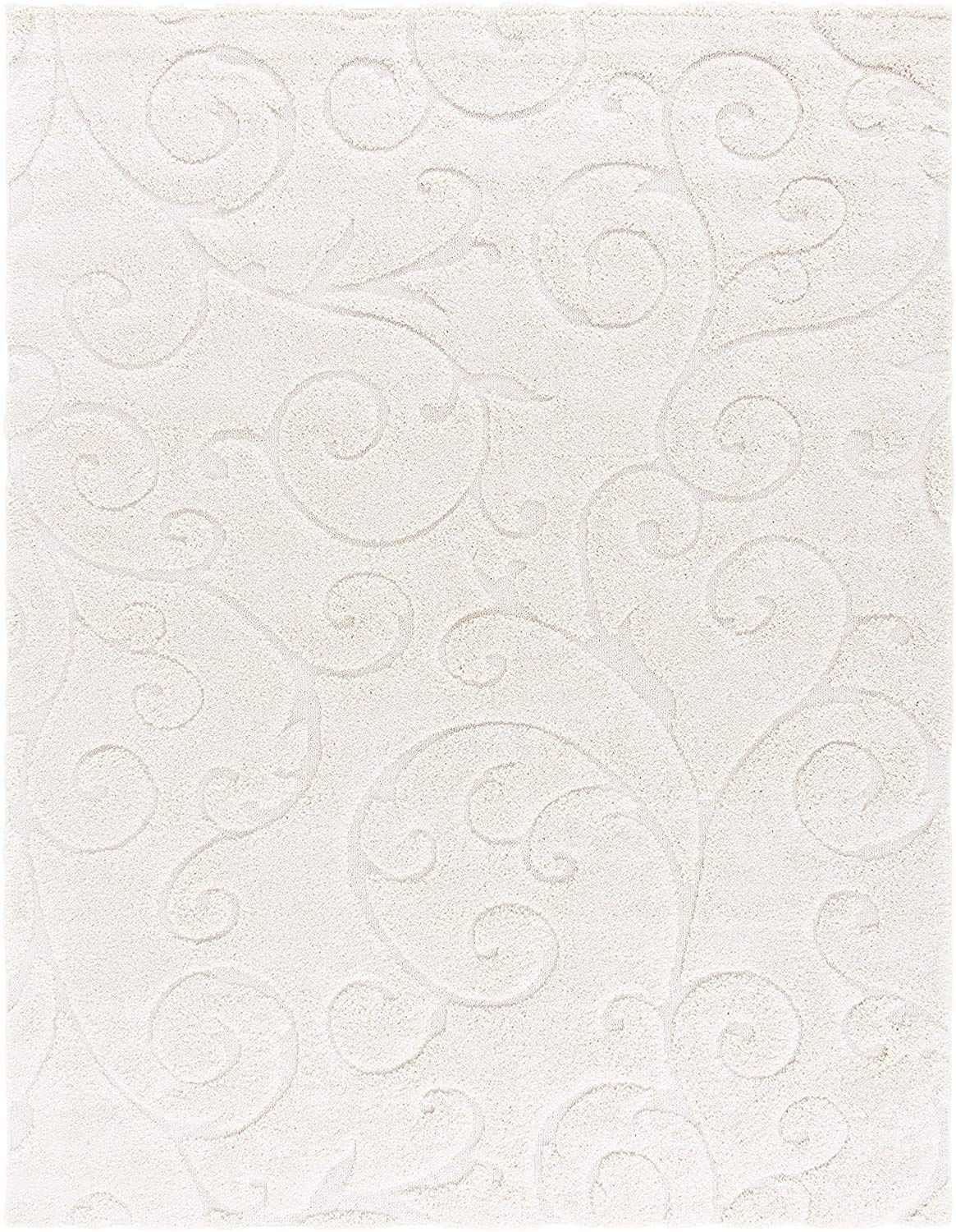 Ivory Floral Scroll Shaggy Carpet