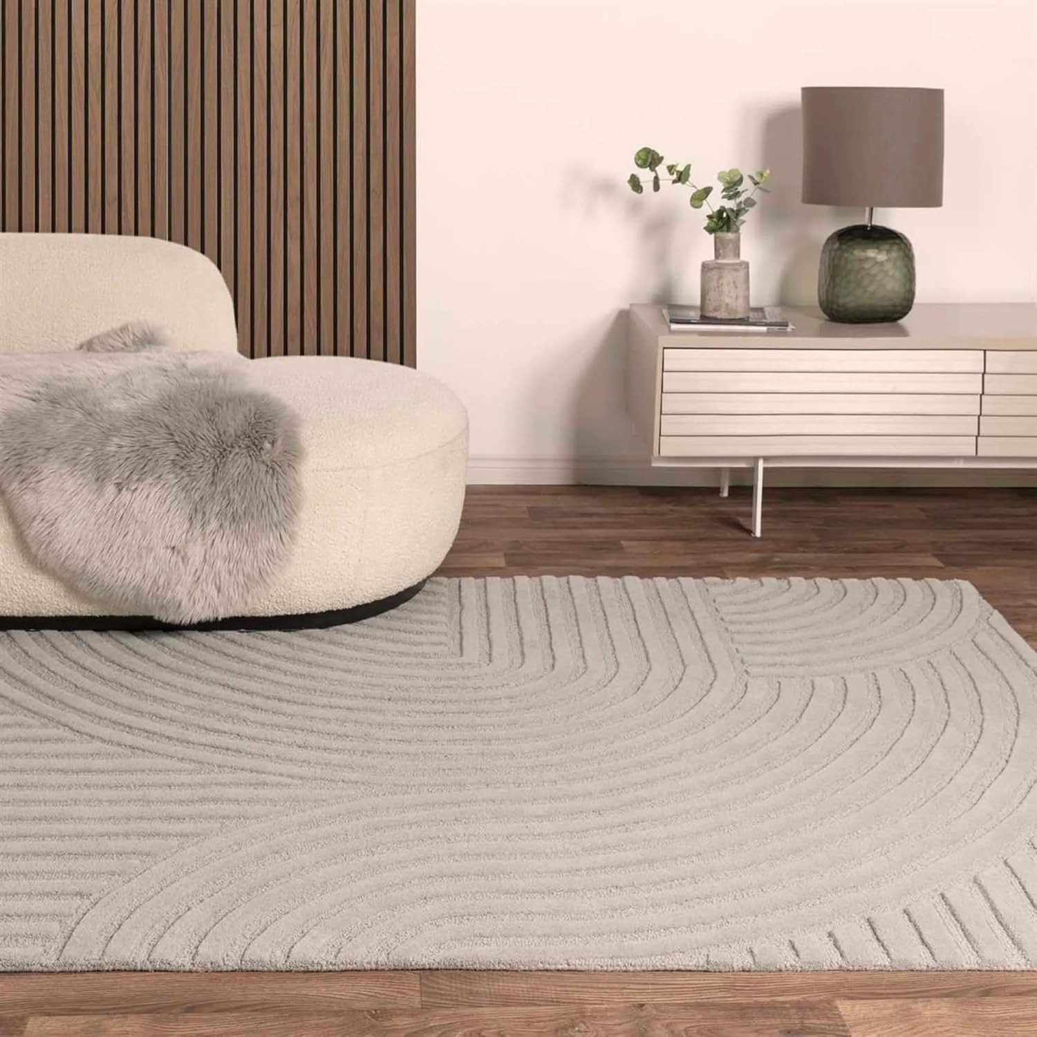 Minimalist Grey Textured Geometric Rug