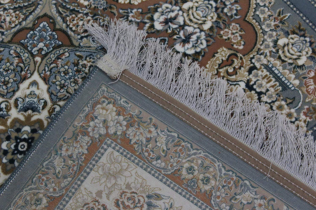 Unique Irani Grid Pattern Carpet with Central Medallion Accent