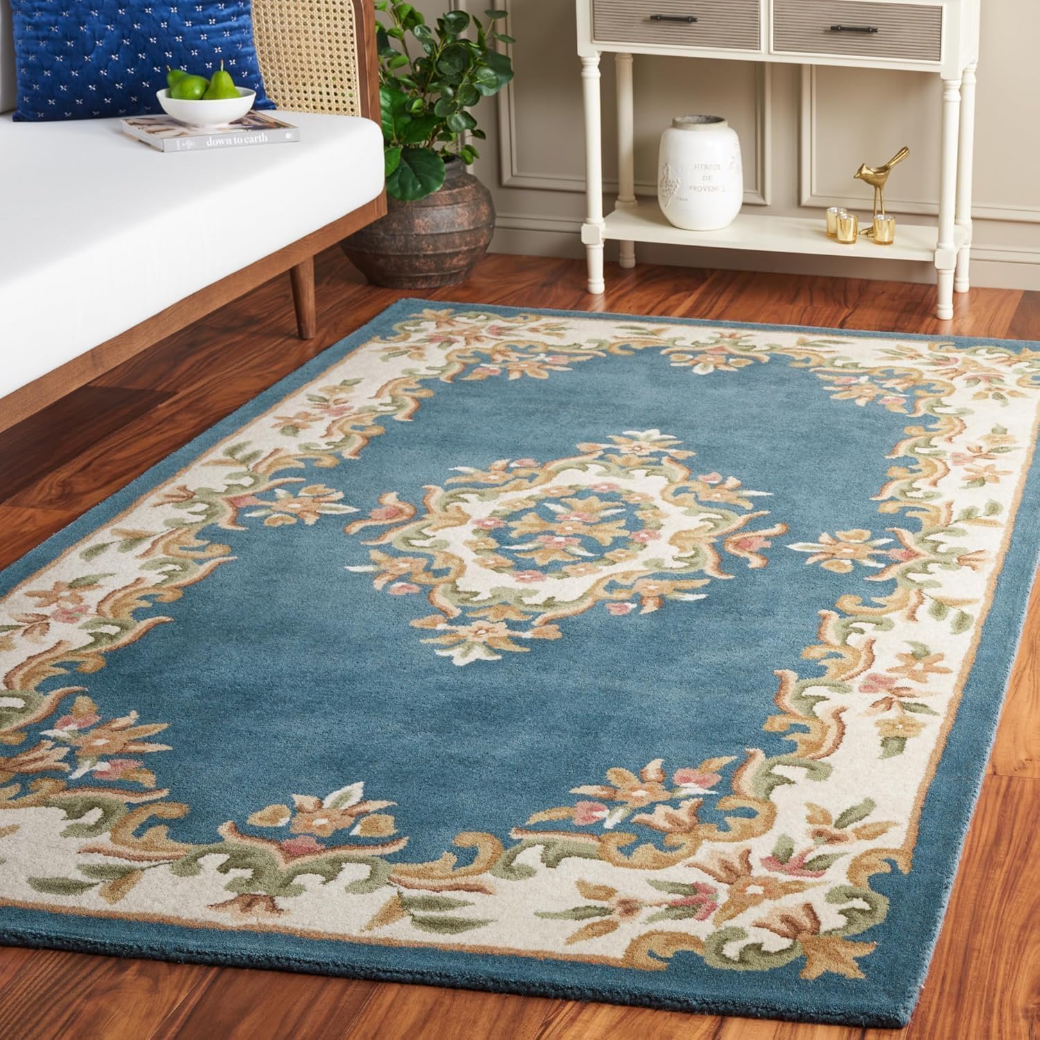Blue Elegant Abushan Floral Carpet & Rug