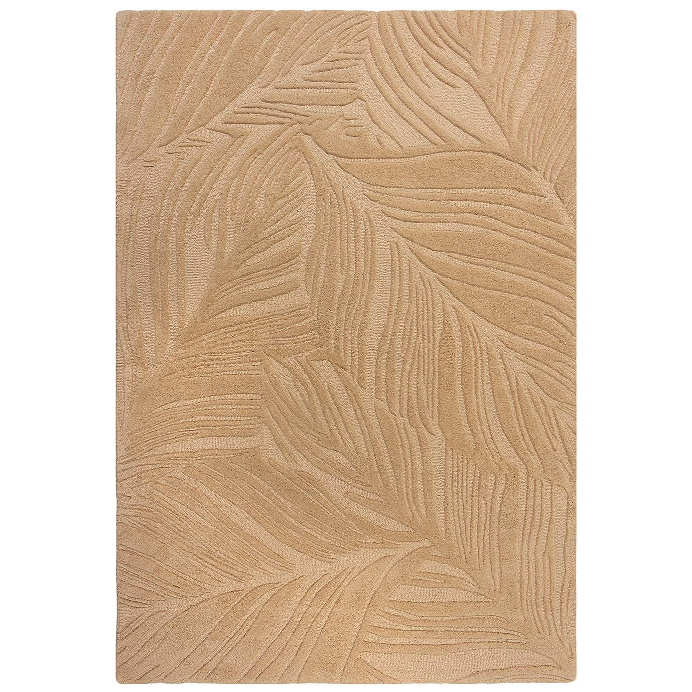 Beige Textured Leaf Hand Tufted Carpet