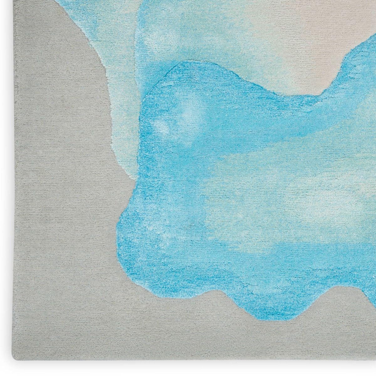 Aqua Blue Abstract Wool & Viscose Carpet