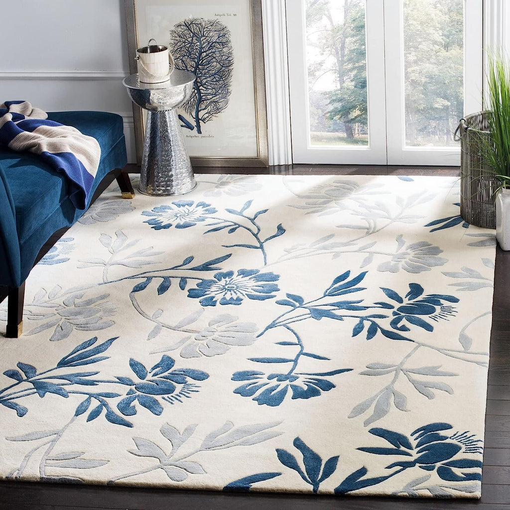 Azure Bloom Elegant Floral Area Rug