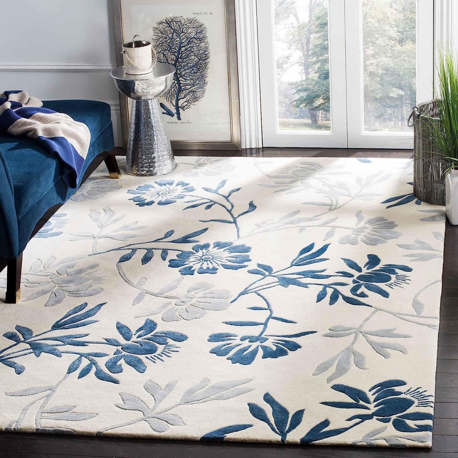 Azure Bloom Elegant Floral Area Rug