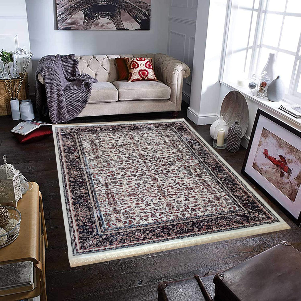 Classic Irani Ivory Carpet with Large Central Medallion Pattern