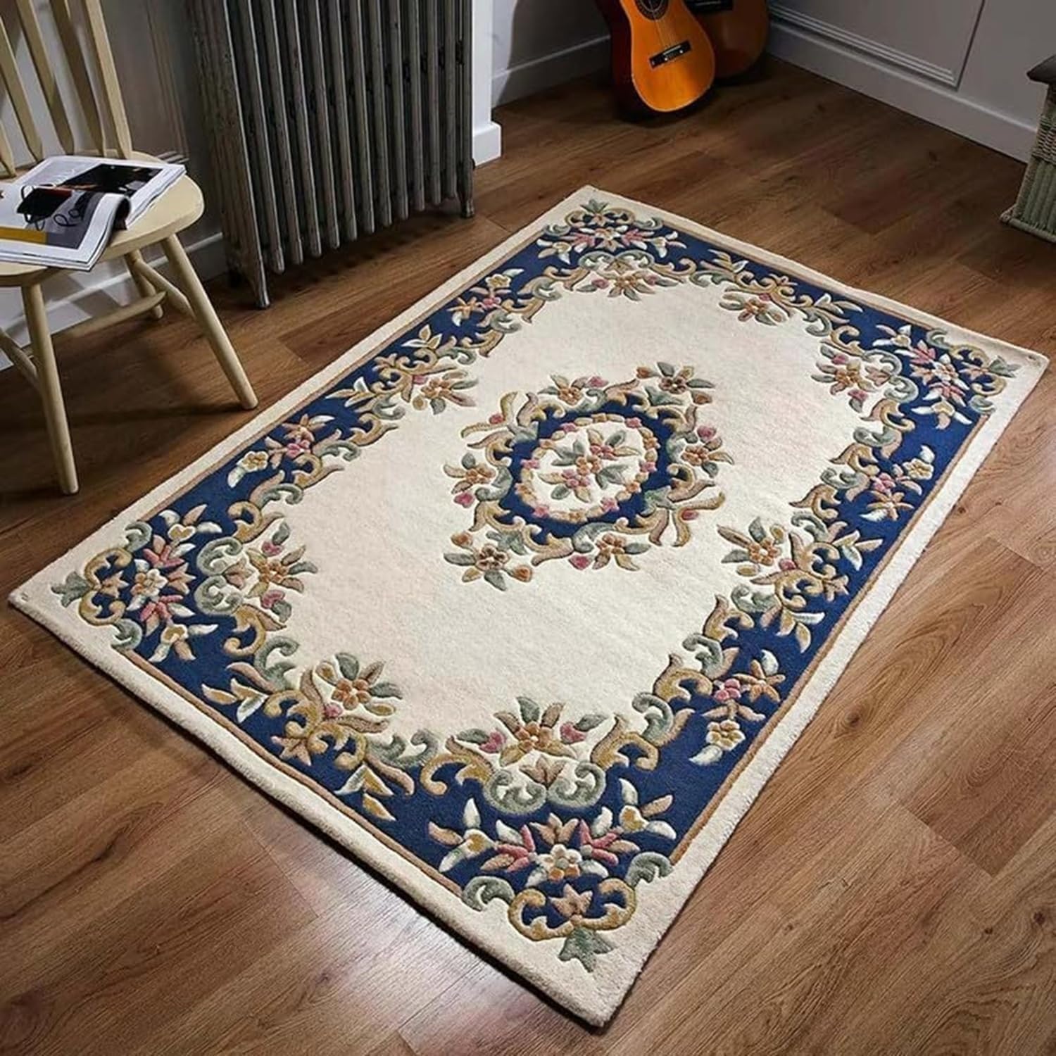 Cream Blue Abushan Persian Style Carpet & Rug