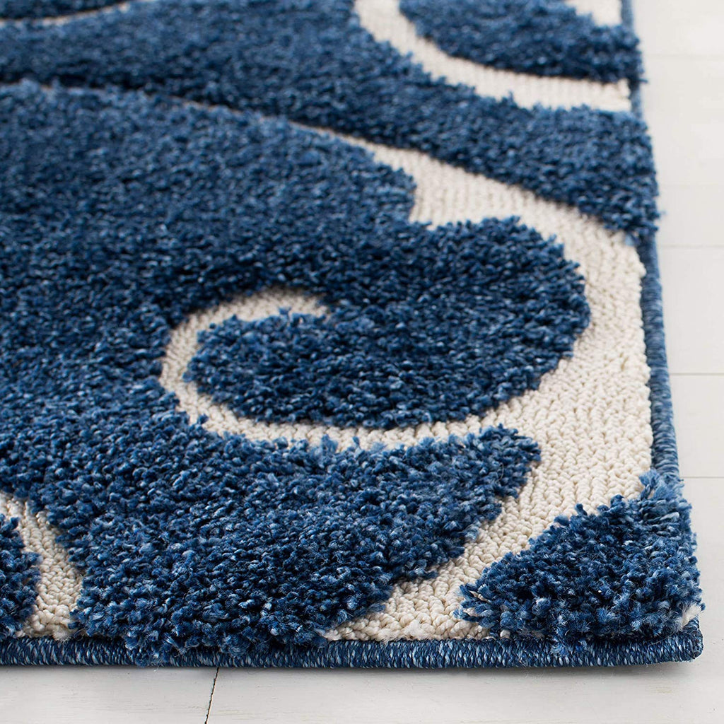 Navy Luxury Scroll Pattern Carpet & Rug