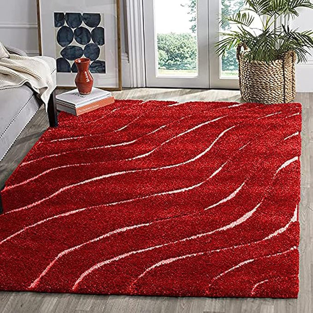 Bold Scarlet Wave Area Rug