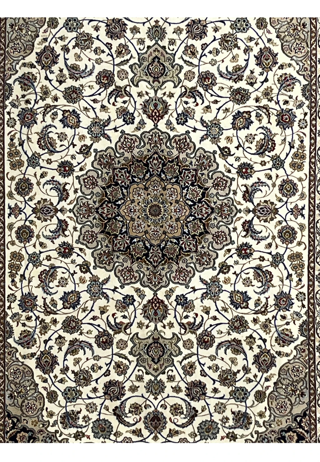 Hand Knotted Persian Isfahan Wool and Silk Medallion Rug