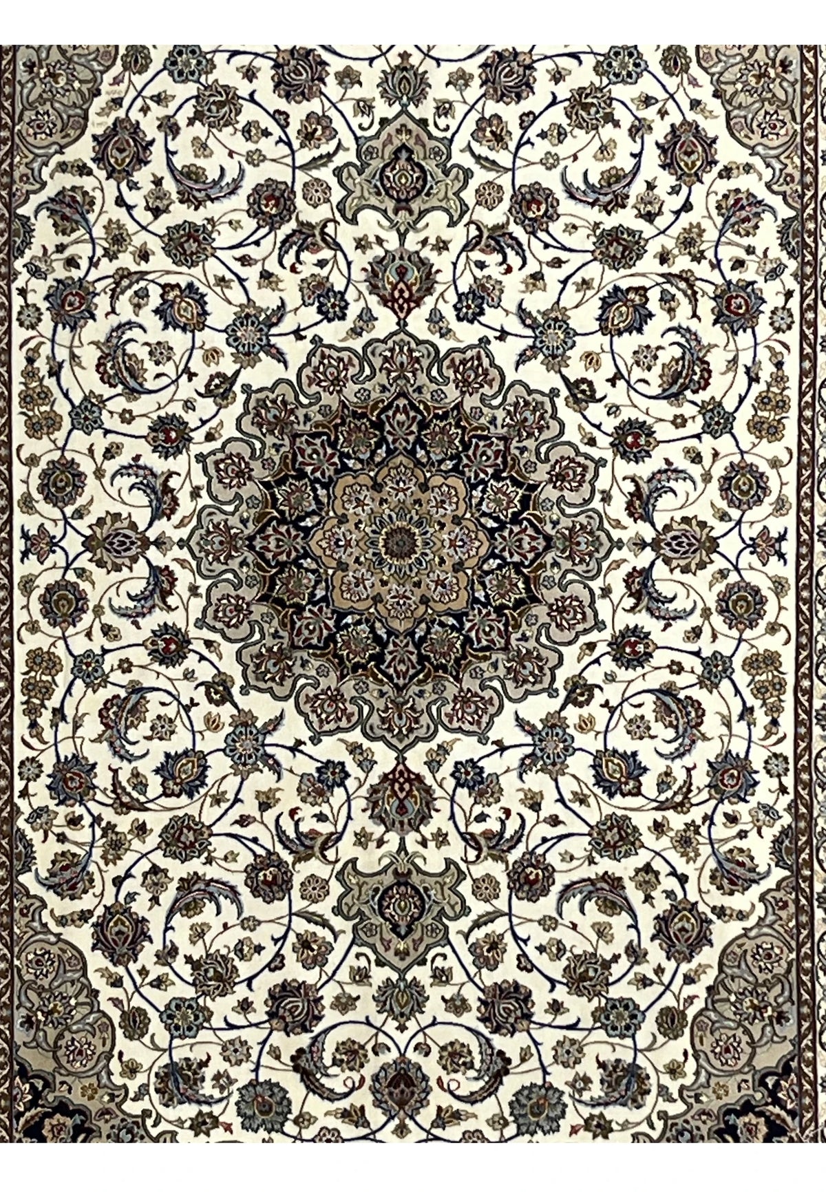 Hand Knotted Persian Isfahan Wool and Silk Medallion Rug