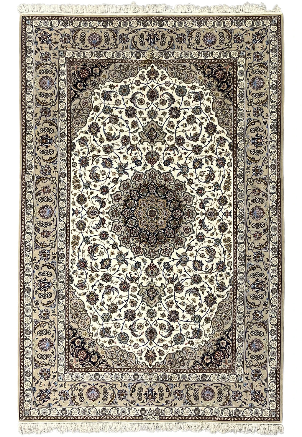 Hand Knotted Persian Isfahan Wool and Silk Medallion Rug