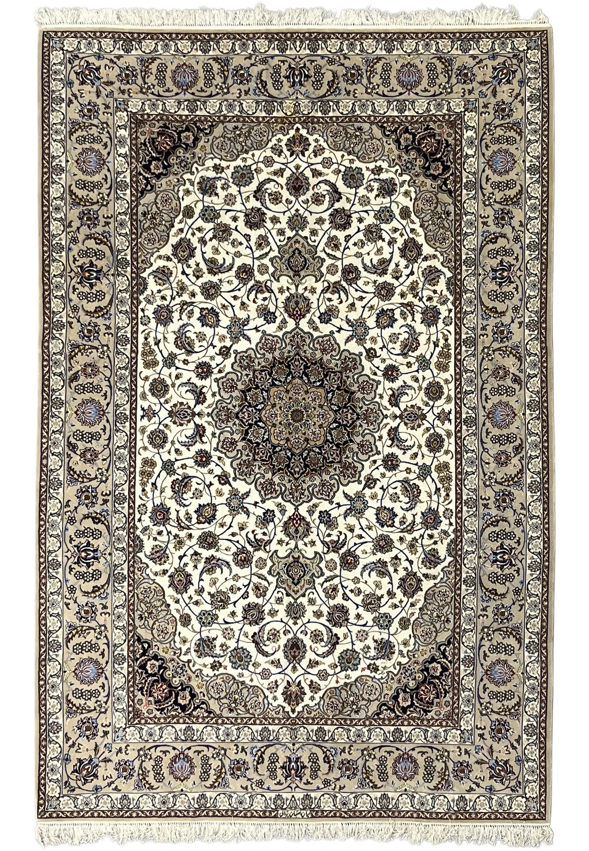 Hand Knotted Persian Isfahan Wool and Silk Medallion Rug