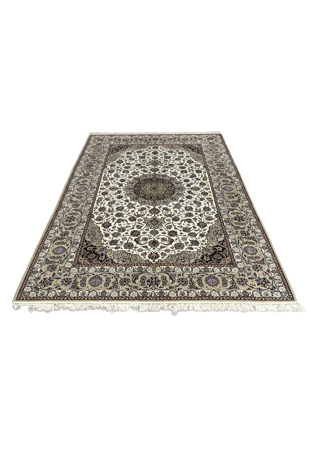Hand Knotted Persian Isfahan Wool and Silk Medallion Rug