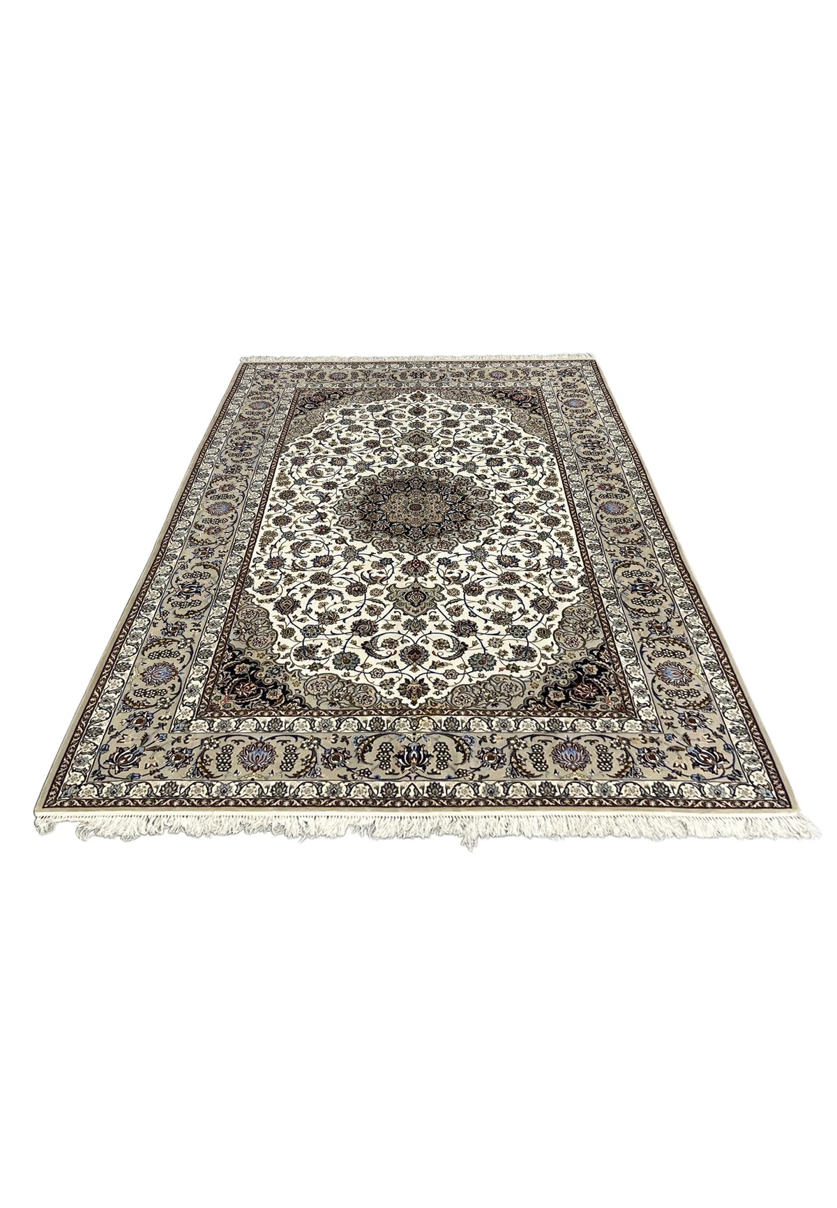 Hand Knotted Persian Isfahan Wool and Silk Medallion Rug