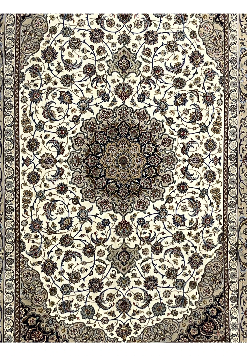 Hand Knotted Persian Isfahan Wool and Silk Medallion Rug