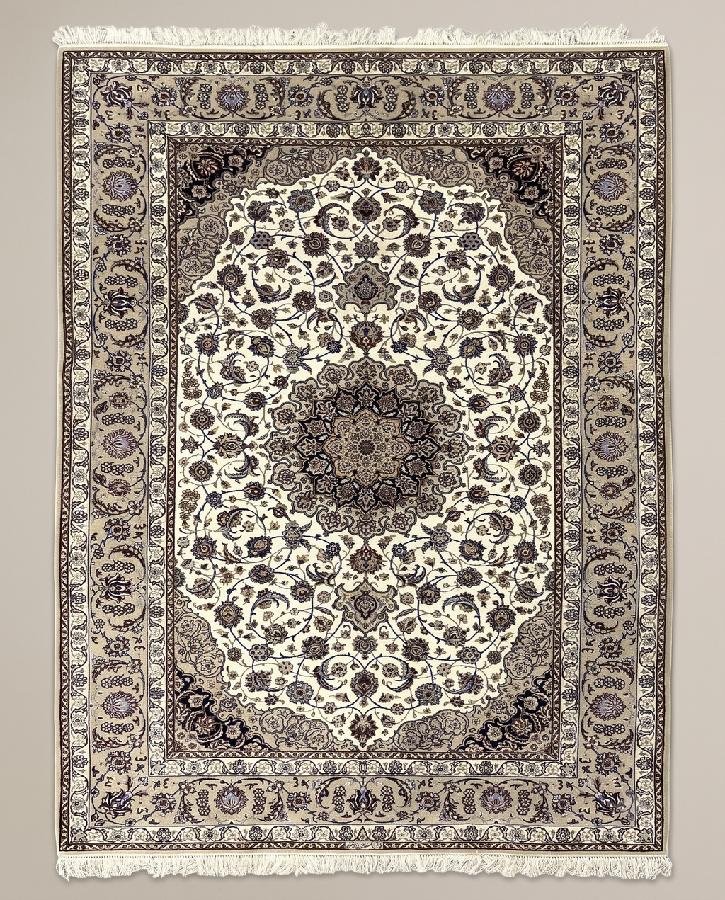 Hand Knotted Persian Isfahan Wool and Silk Medallion Rug