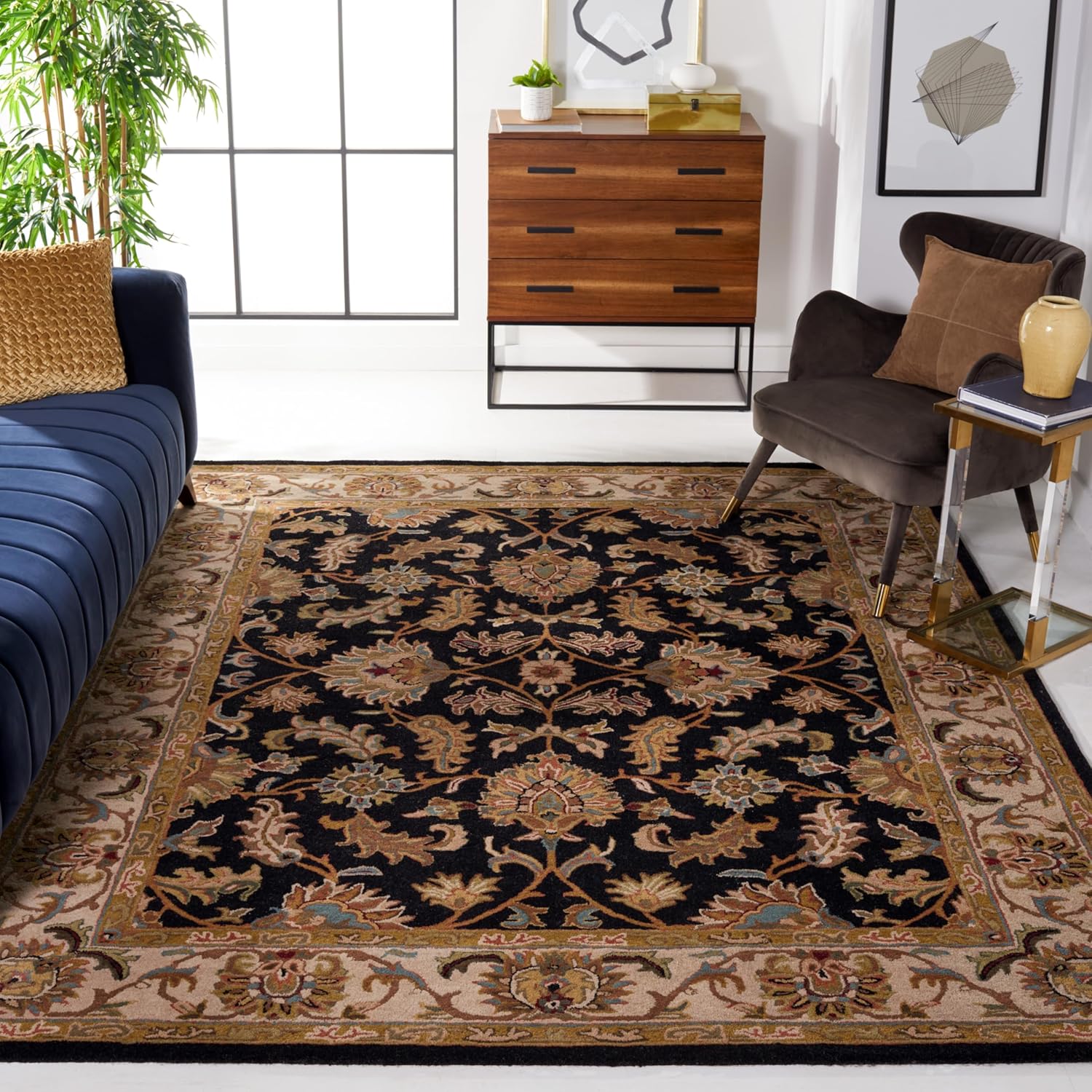 Zentro Royal Floral Border Persian Rug New Zealand