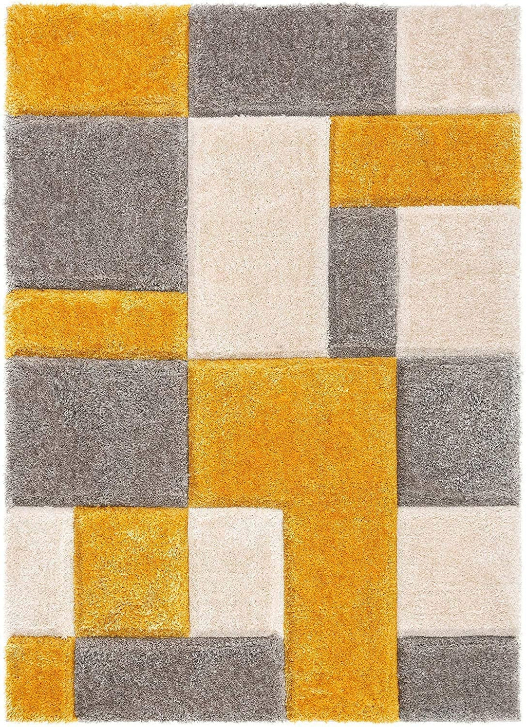 Contemporary Yellow Check Pattern Carpet & Rug