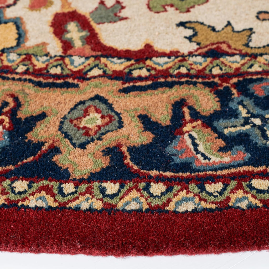 Export Quality Handmade Woollen Round Carpet – Timeless Floral Elegance