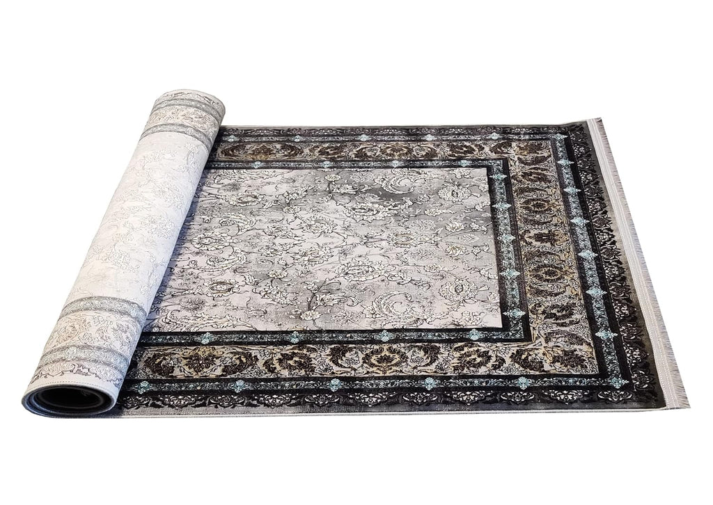 Modern Irani Grey Carpet with Minimal Border Design Look