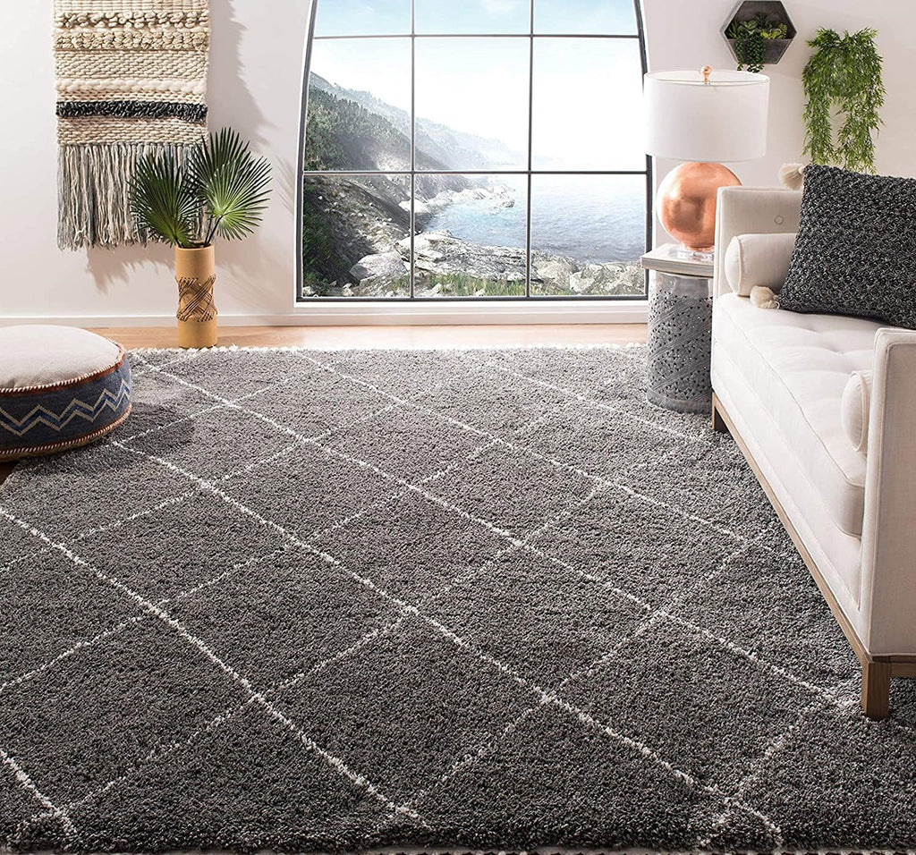 Charcoal Geometric Trellis Area Rug