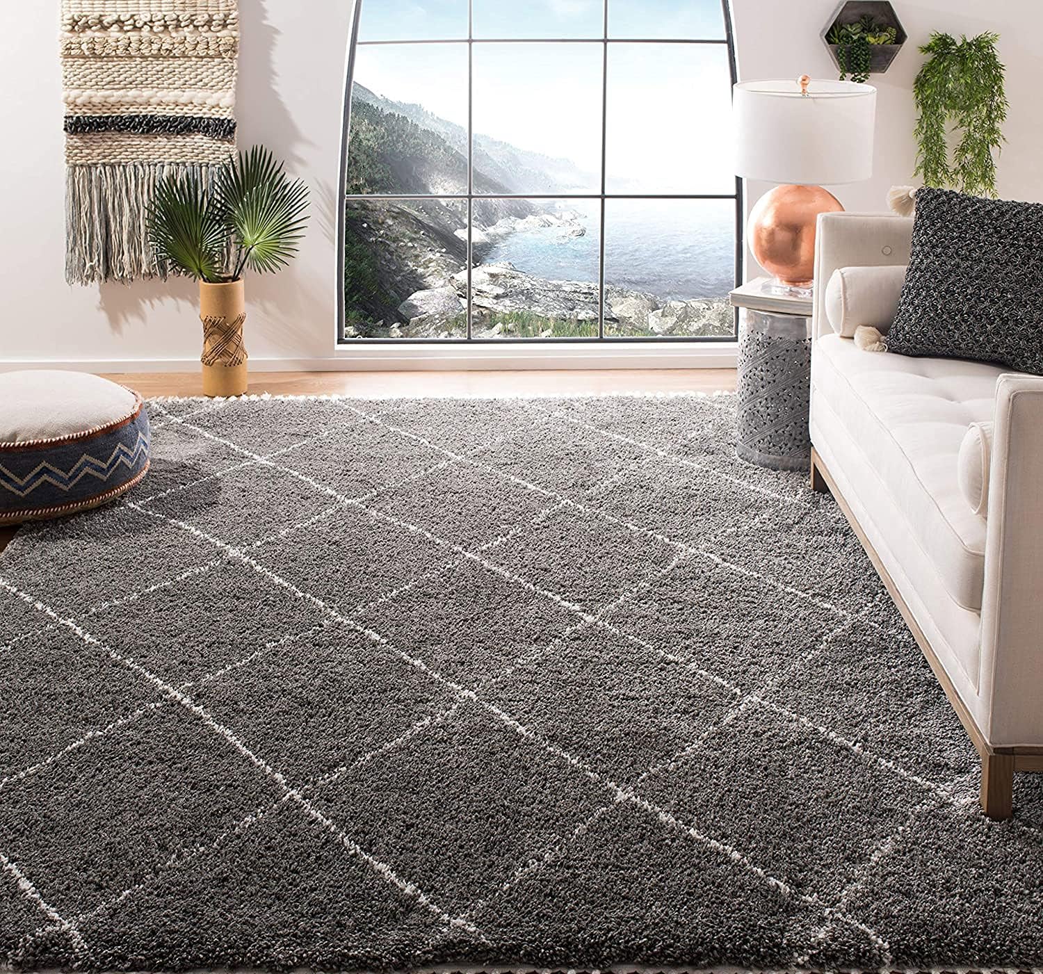 Charcoal Geometric Trellis Area Rug