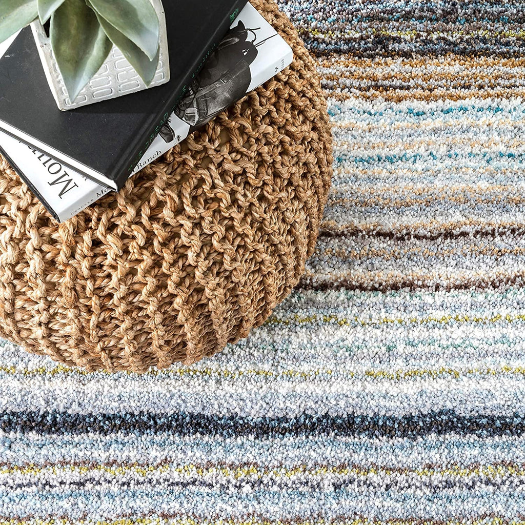 Contemporary Neutral Striped Floor Carpet