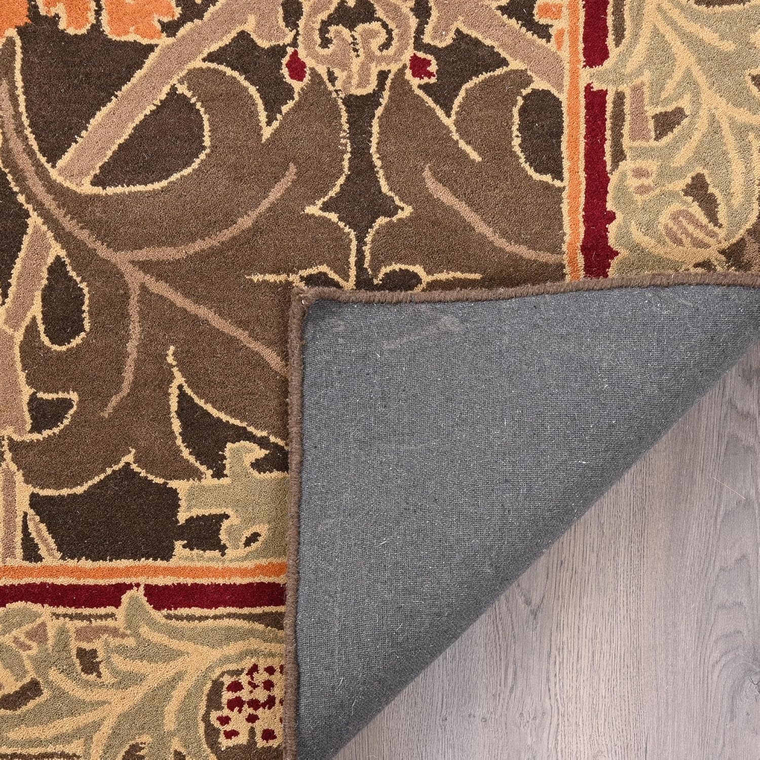 Brown Classic Floral Vine Border Area Rug