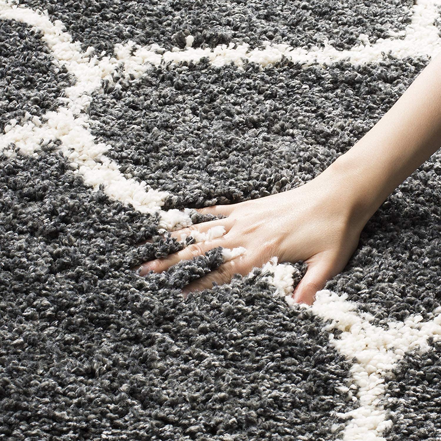 Charcoal Geometric Trellis Shaggy Carpet & Rug