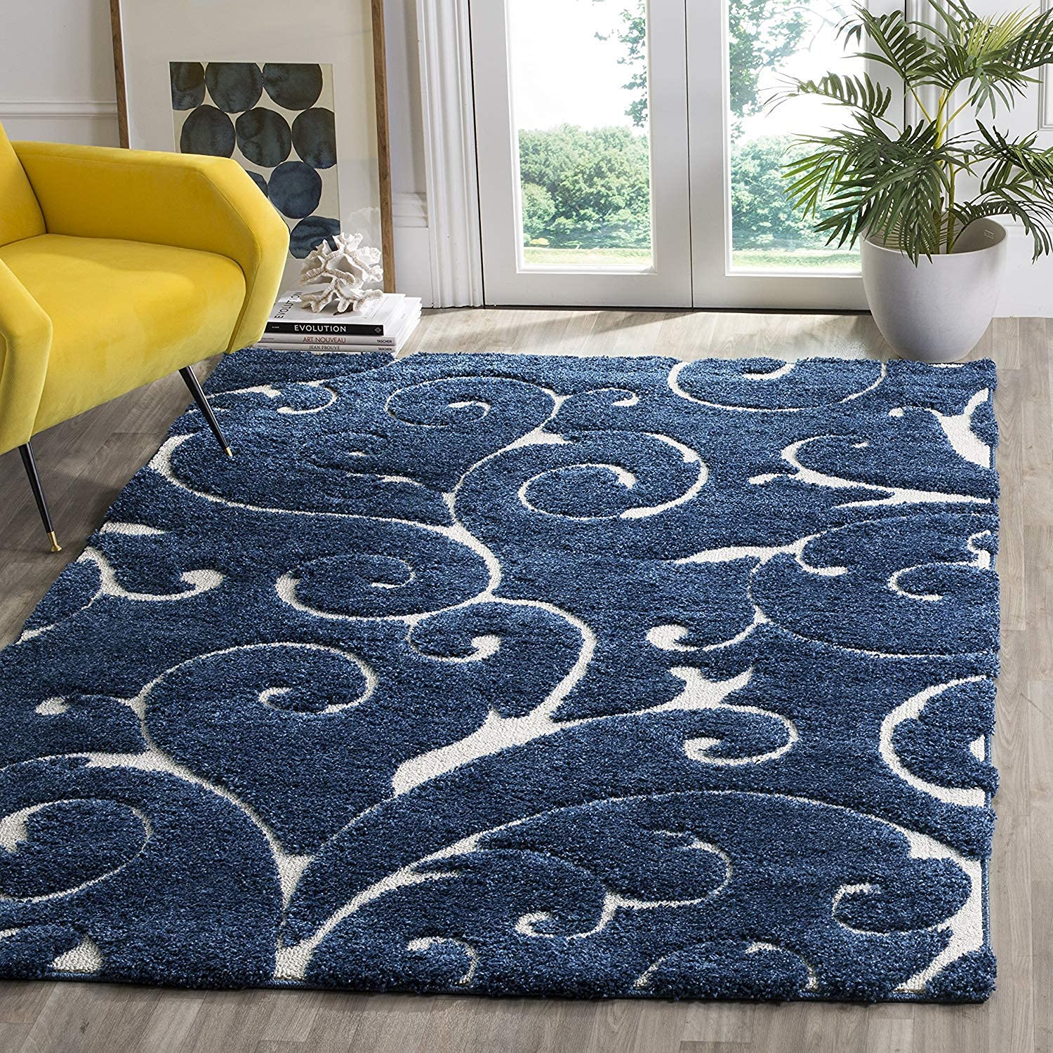 Navy Luxury Scroll Pattern Carpet & Rug