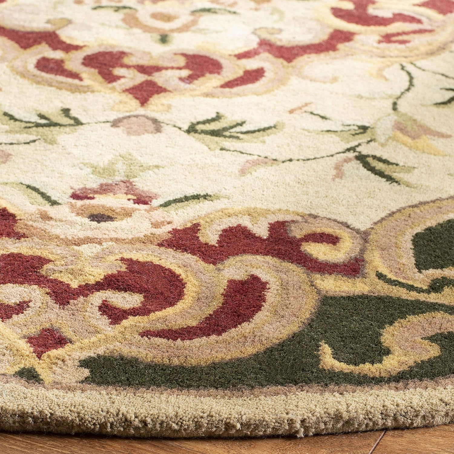 Export Quality Handmade Woollen Round Carpet – Timeless Floral Elegance