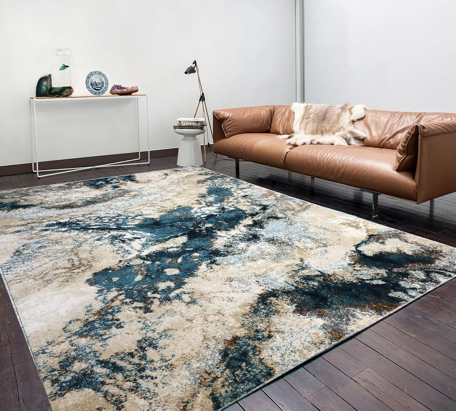 Abstract Fluid Motion Blue Area Rug